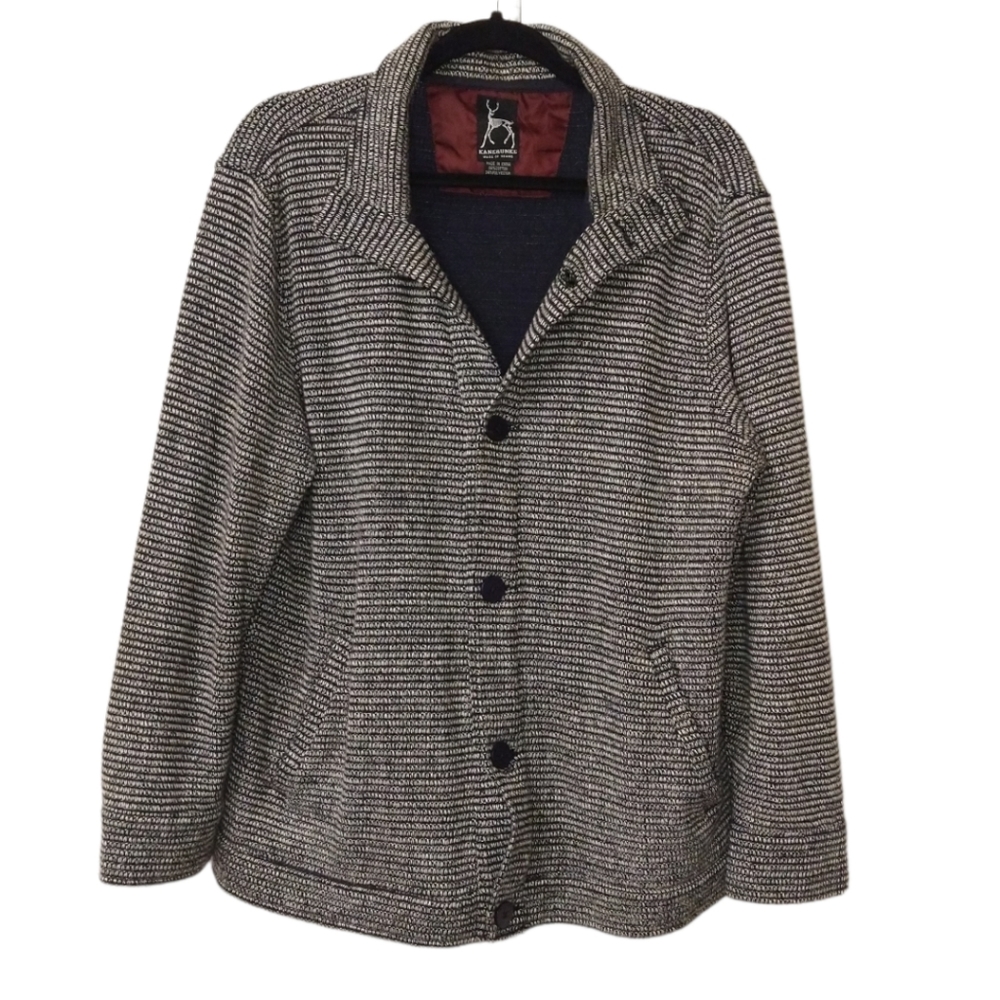Kane & Unke Navy and White Cardigan Sweater. Size XL